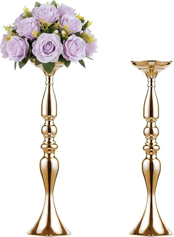 Metallic Vase Centerpiece Stand 2Pcs for Wedding Table Centerpiece Flower Arrangement Tall Pillar Candle Holder, Gold