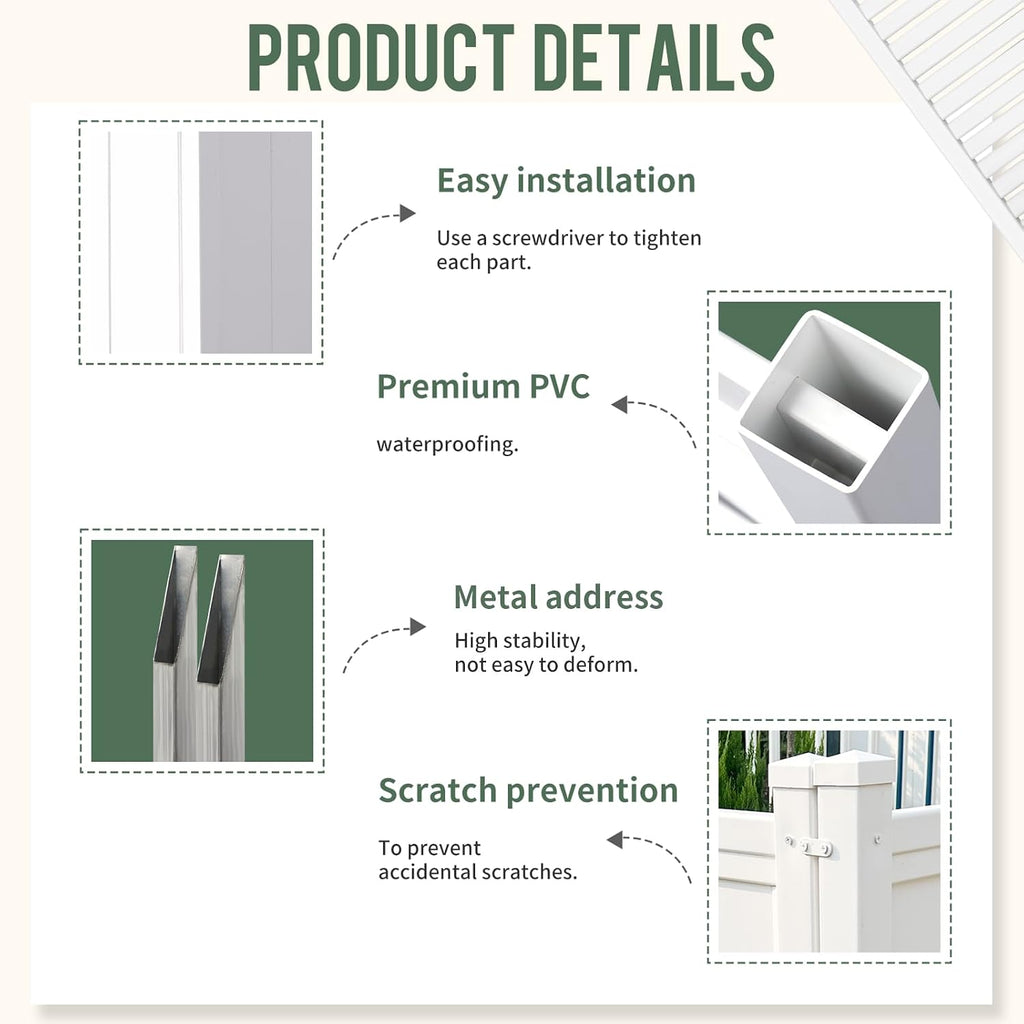 Vinyl Privacy Fence - 48" H x 44" W Air Conditioner Fence, No Dig White PVC Fence Panels for Outdoor Privacy, Trash