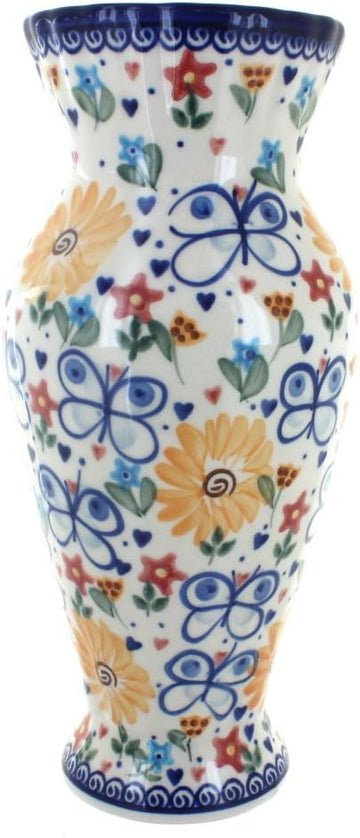 Rose Polish Pottery Butterfly Tall Vase