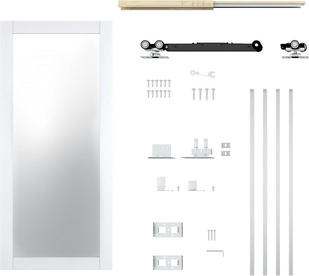 Pocket Door 30"x80", 1-Panel Mirrored Sliding Pocket Door with Soft Close Hardware Kit, Sturdy Solid