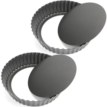 2 Pack Deep Tart Pan, 9.5" x 2" Quiche Pie Pan with Removable Loose Bottom, Fluted Baking Pan