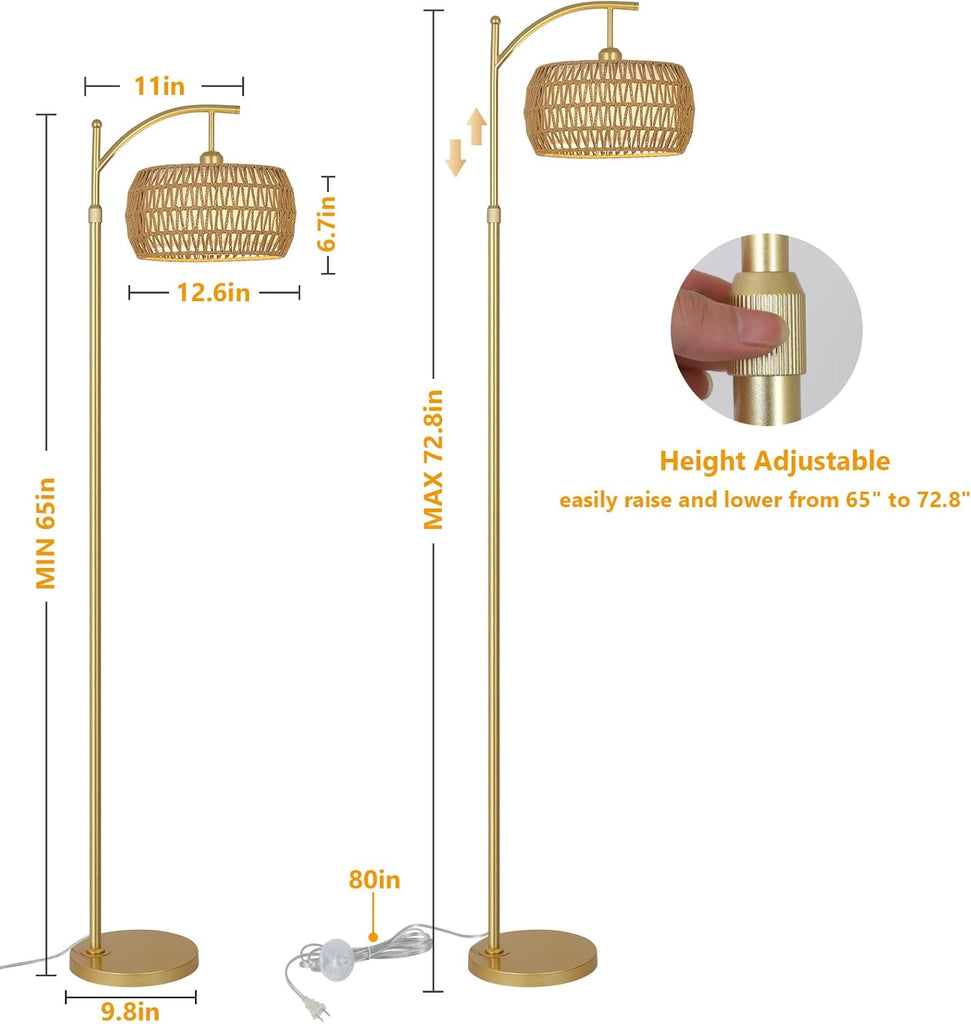 Arc Floor Lamp with 3 Color Temperatures, LED Gold Floor Lamp with Remote & Stepless Dimmable Bulb