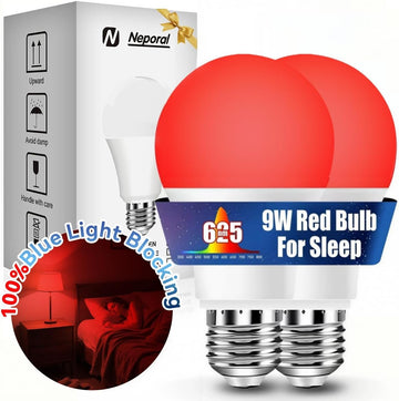 625nm Red Light Bulbs for Sleep, 100% Blue Light Blocking Bulb for Melatonin Promote, A19 LED 9W 60W Red Night Bulb