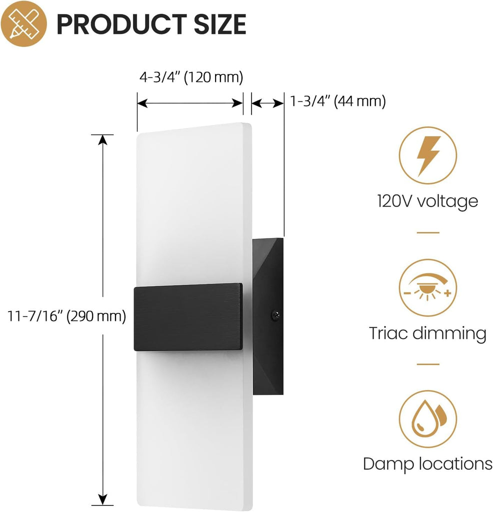 Modern LED Wall Sconces Set of Two, Dimmable Indoor Wall Lights, 5CCT 2700K-5000K Adjustable, Hardwired Acrylic Wall