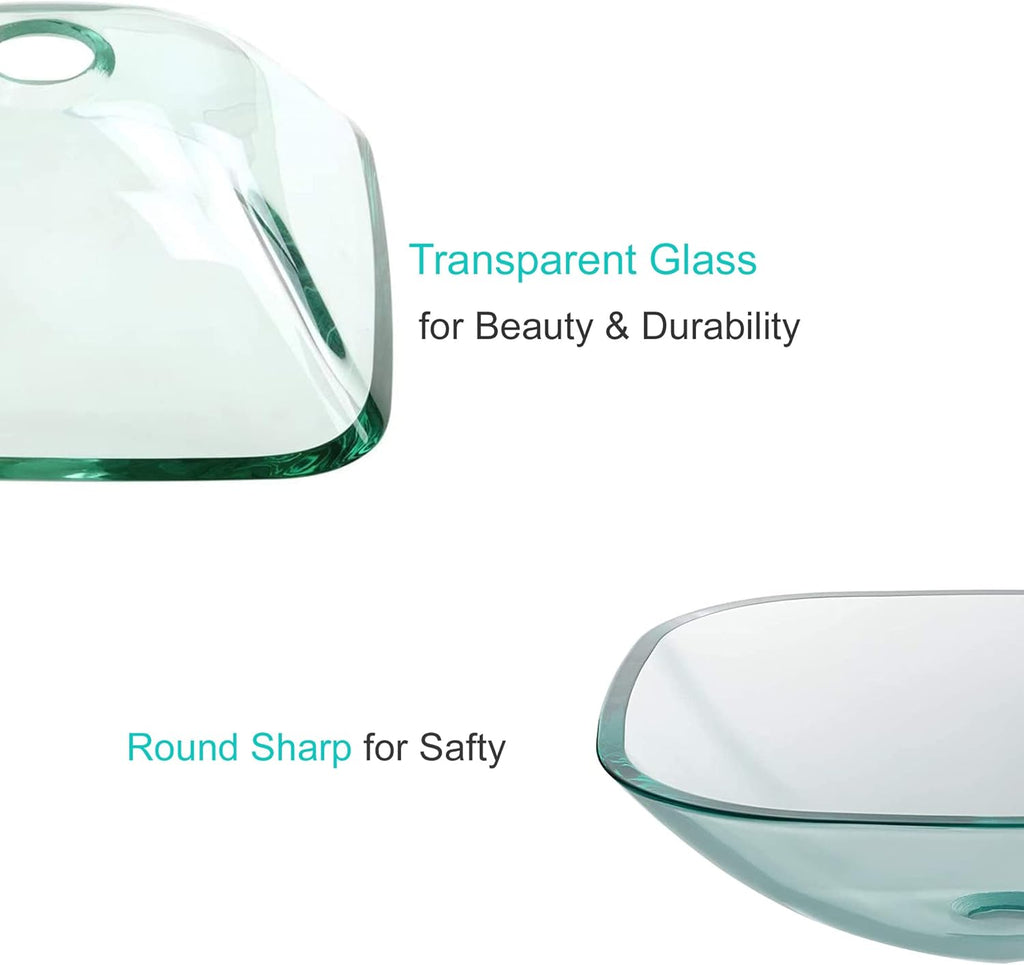 2 Pack Square Clear Tempered Glass Above Counter Vessel Bowl Vanity Sink Bathroom Kitchen Wash Basin