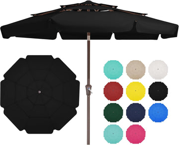 3 Tiers 9 FT Patio Umbrellas Outdoor Table Umbrella with Push Button Market Umbrella 8 Sturdy Ribs UV Protection - Black