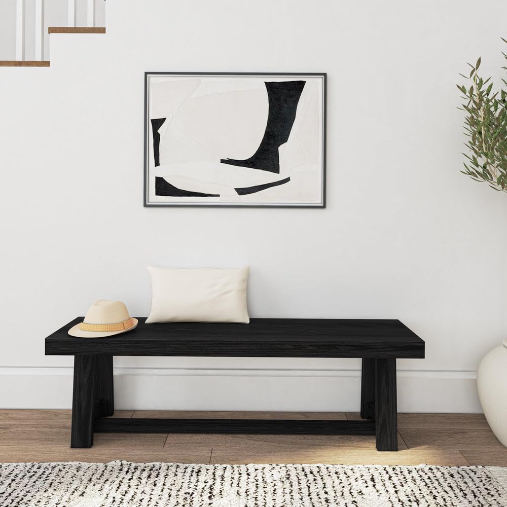 Classic Dining Bench, 60 Inch, Black Wirebrush