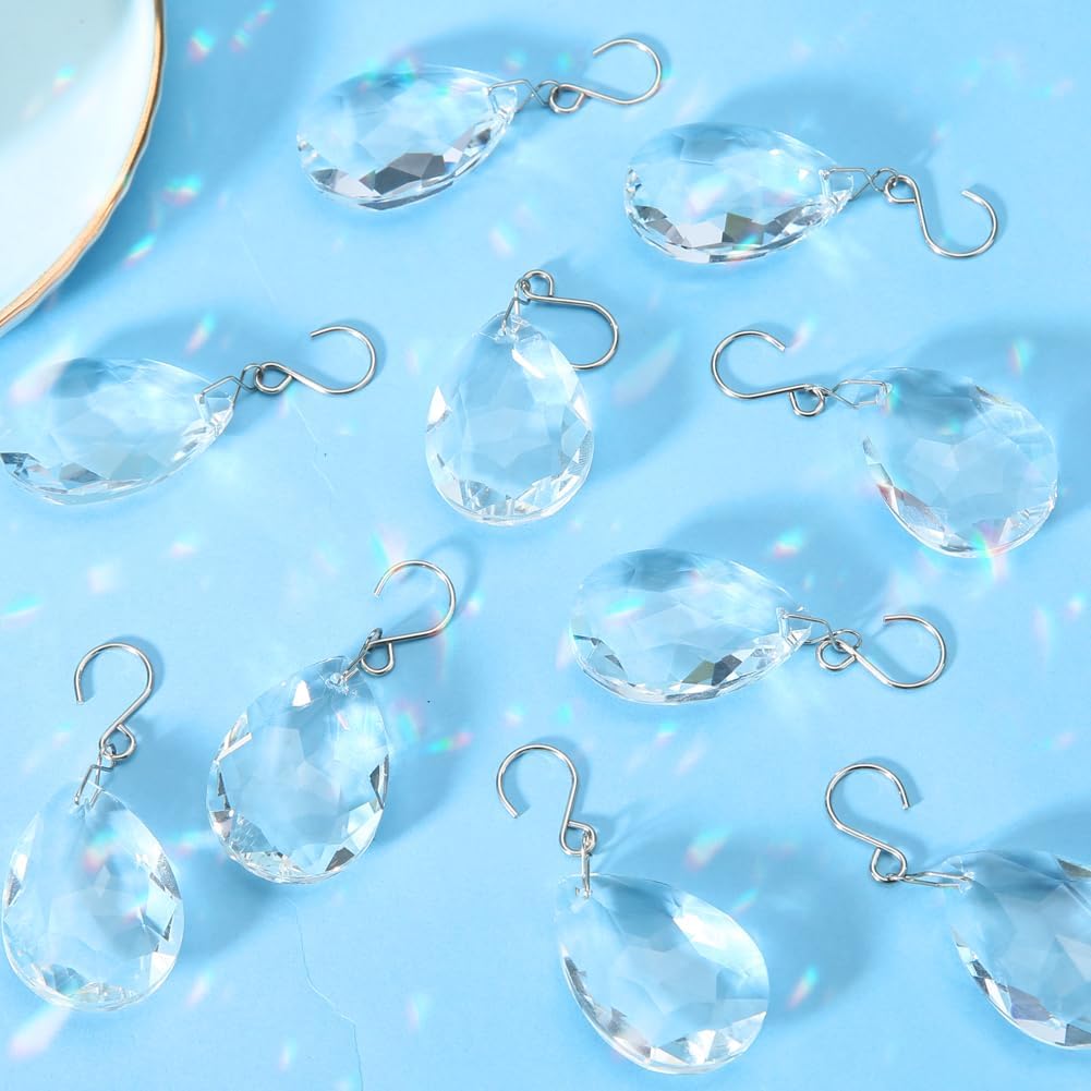 10pcs 38mm Crystal Suncatcher, Hanging Clear Teardrops Crystals - Chandelier Parts Prisms Pendants with Hook for