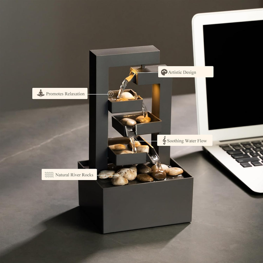 Desktop Waterfall Fountain Small- 9.65" Relaxation Tabletop Fountain with Soothing Sound Decor - Desktop Water