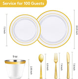 600 Pieces Gold Disposable Plates for 100 Guests, Plastic Plates for Party