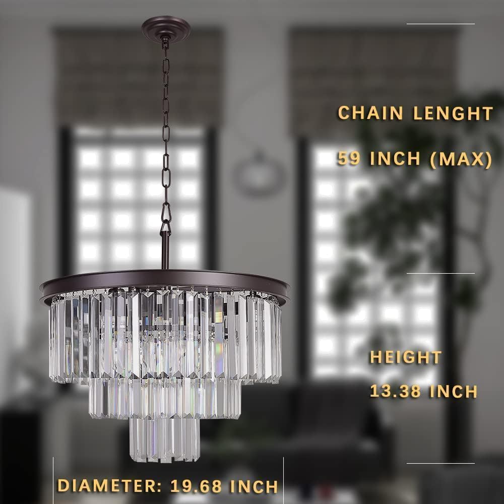Inspired Odeon Style Bronze Crystal 3-Tier Modern Chandelier
