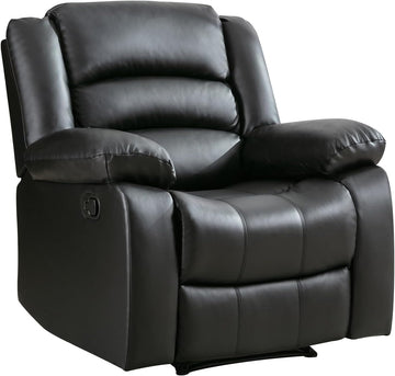 Black Recliner Chair with Overstuffed Arm and Back, Breathable Faux Leather Manual Reclining Chairs, Living Room