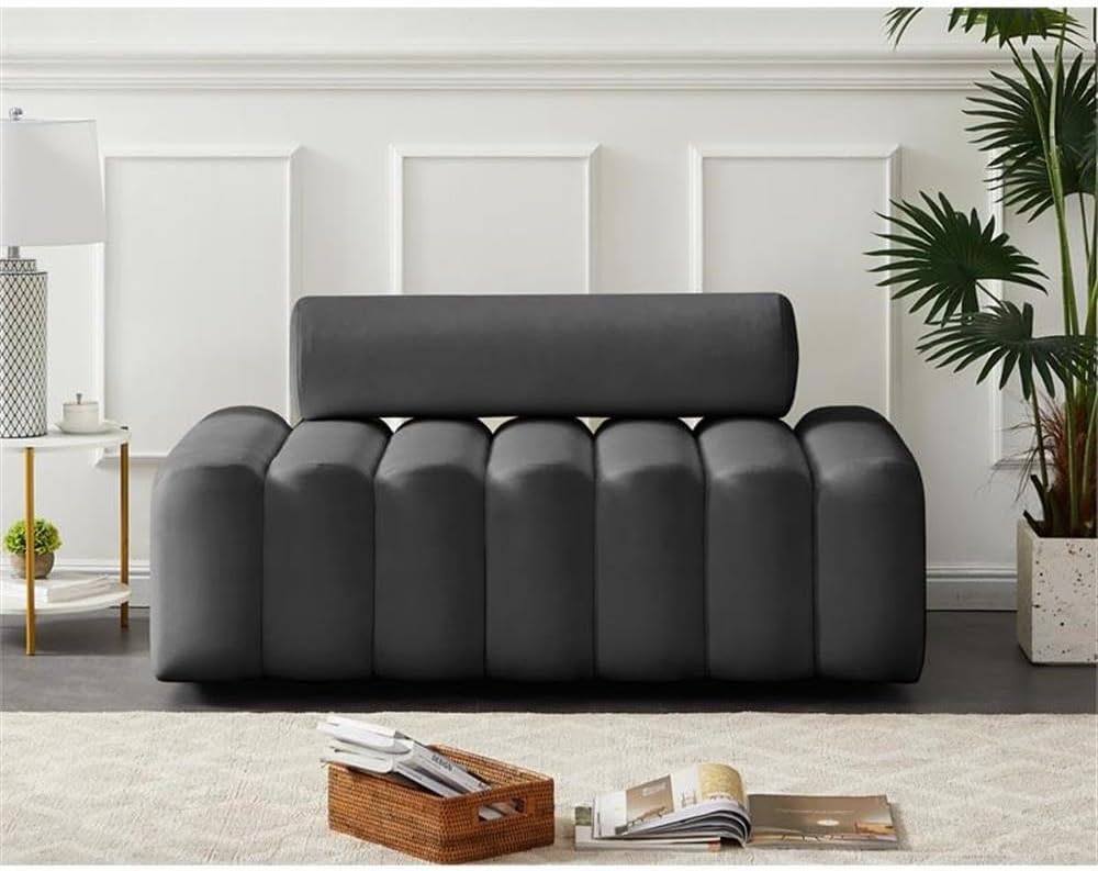 647Grey-L Melody Collection Modern | Contemporary Velvet Upholstered Loveseat with Deep Channel Tufting