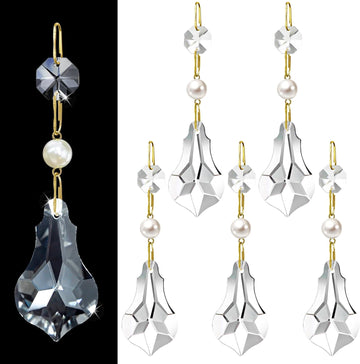 6 Pcs 2" Pendant Chandelier K9 Crystal Decorative Hanging Ornaments - Clear Glass with Pearl Prism Pendants with