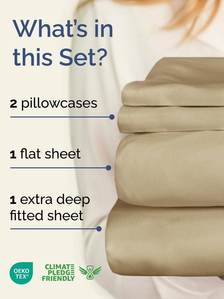 Extra Deep Cal King Sheet Set - 6 Piece Breathable & Cooling Sheets - Beige