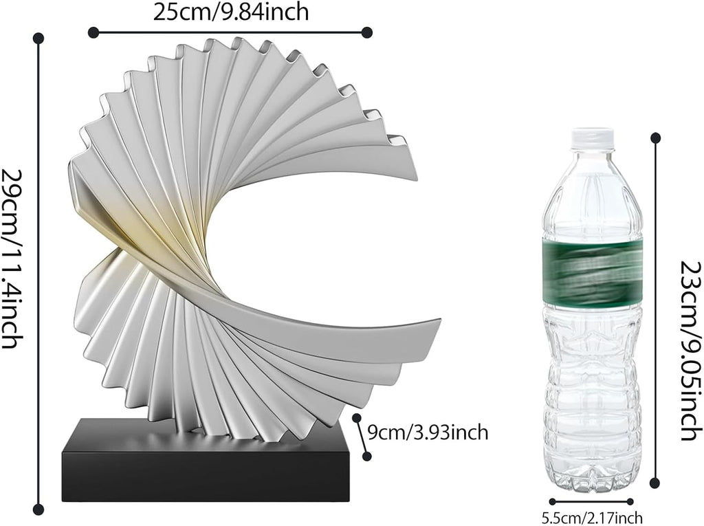 Ocean Wave Sculpture - Modern Funky Abstract Statue, Resin Wave Sea Ornament Desk Shelf Accents (Silver)
