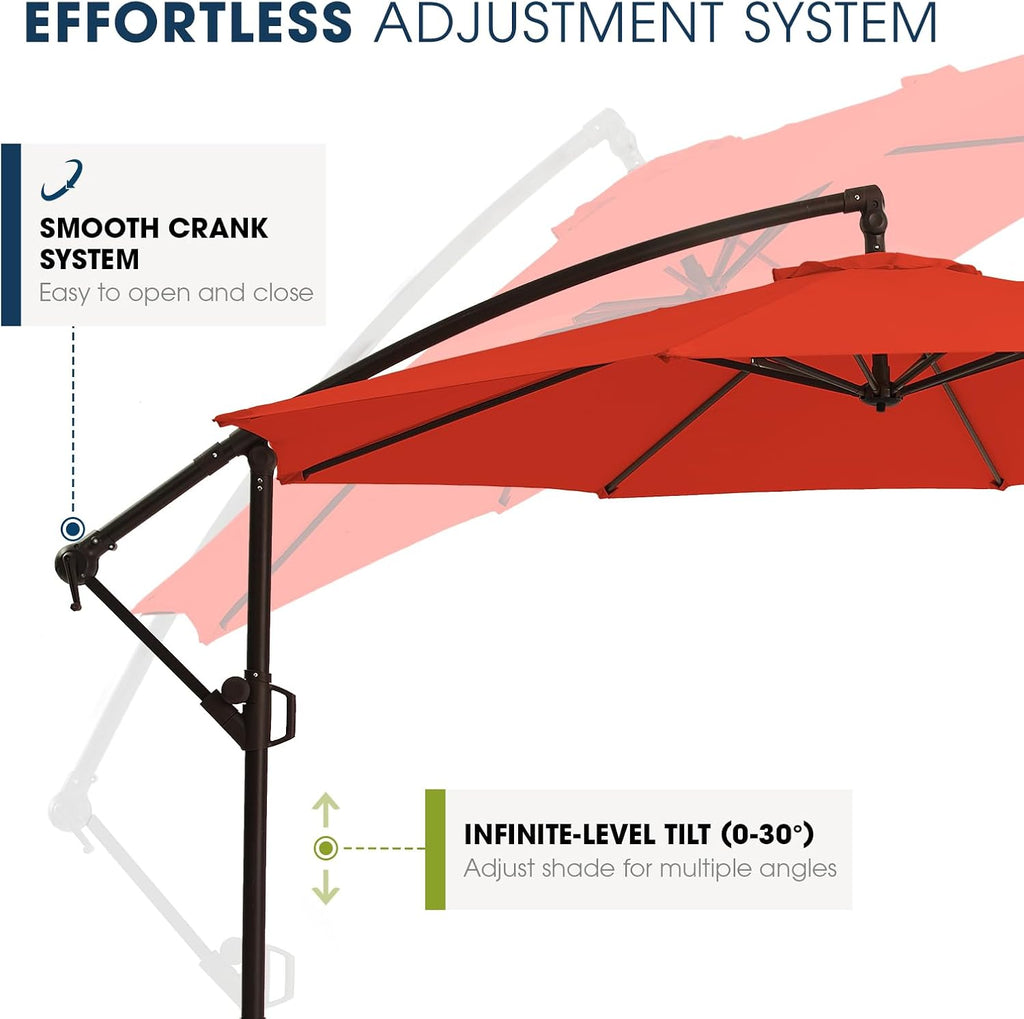 10ft Patio Umbrella with Base Included, Outdoor Offset Cantilever Umbrella, Infinite Tilt, Crank and Cross Base