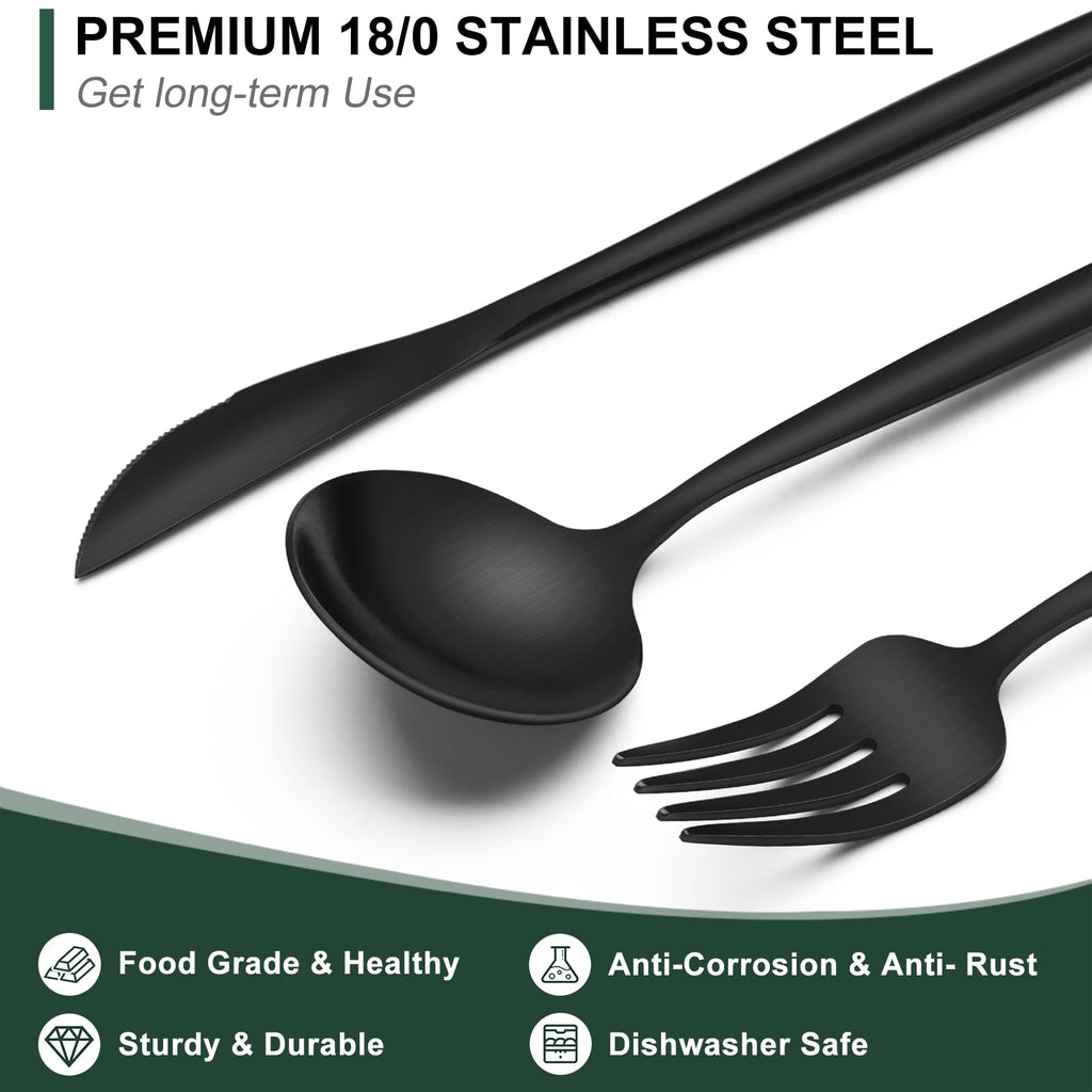 Matte Black Silverware Set 20 Piece, Stainless Steel Flatware Set Service for 4, Cutlery Utensil Sets Restaurant