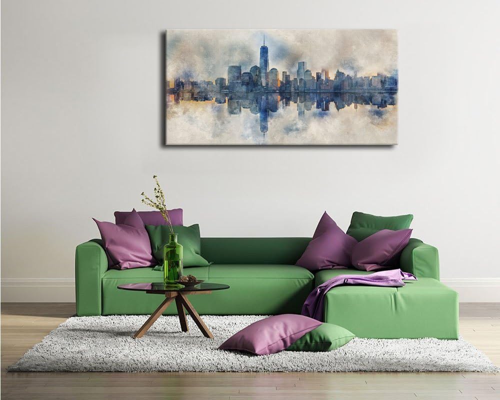 New York Skyline Wall Art Abstract City Reflection Canvas Picture Print Modern Gray Canvas Artwork