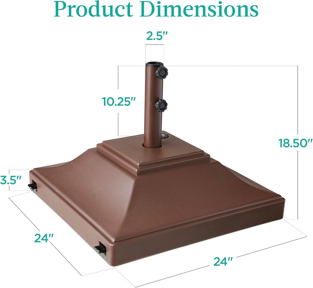 Fillable Mobile Umbrella Base, Heavy Duty Base, Square Tiered Market Stand w/ 4 Wheels, 2 Locks, 2 Knobs - JPSC