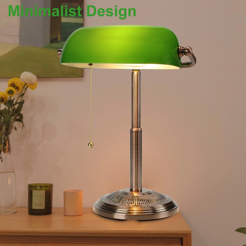 Bankers Desk Lamp, Pull Chain Switch (Copper+Green)