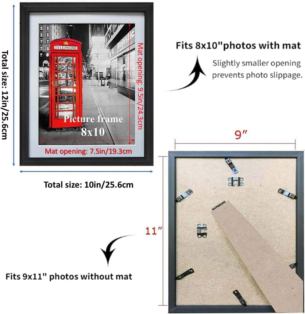 8x10 Black Picture Frames with Mat for Wall or Table Top Decoration, Set of 6