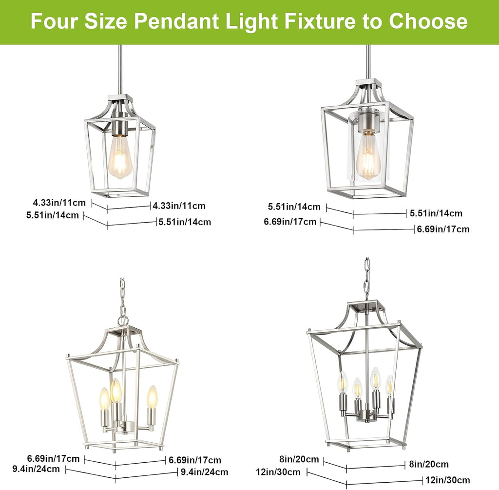 Brushed Nickel Lantern Pendant Light Fixture Pendant Lights for Kitchen Island with Clear Glass Shade, Adjustable