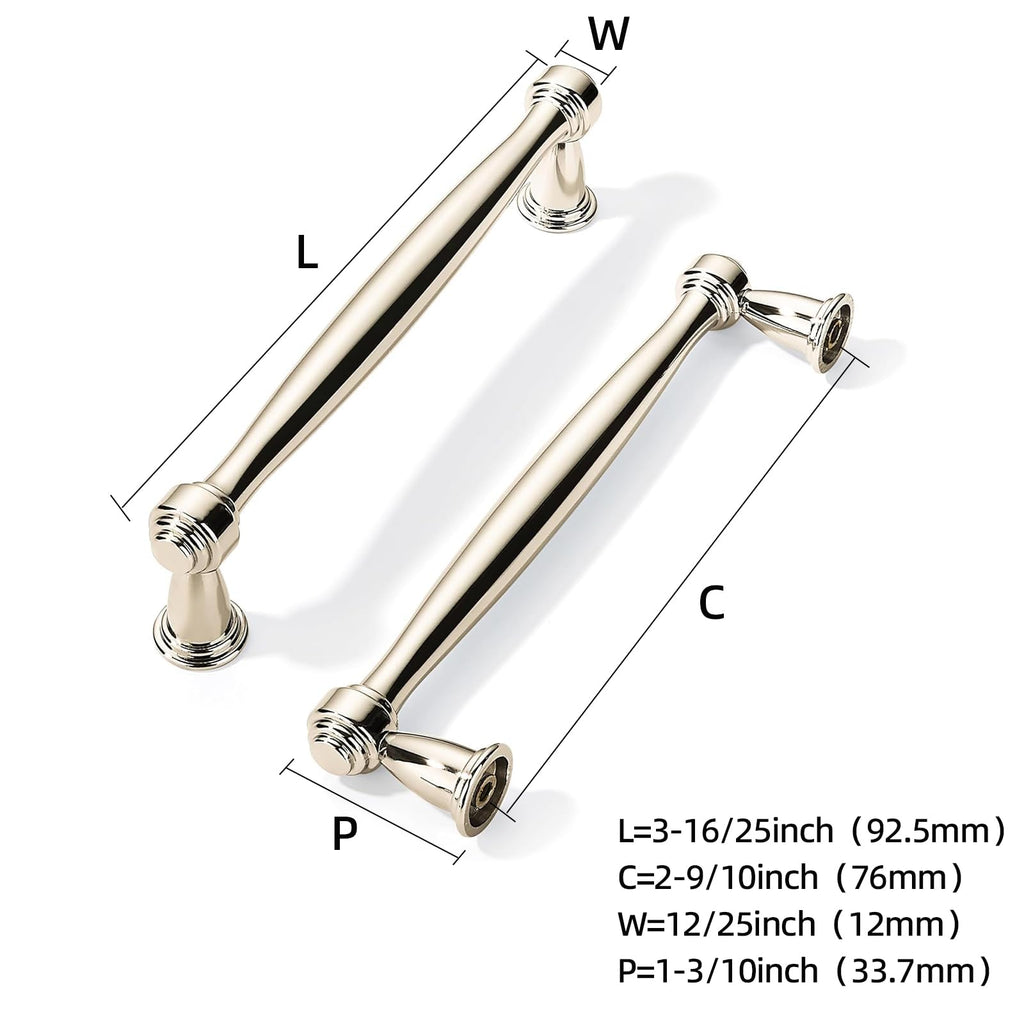 10 Pack Polished Nickel Cabinet Pulls 3 Inch(76mm) Hole Centers Cabinet Pulls Kitchen Cabinet Hardware for Cupboard