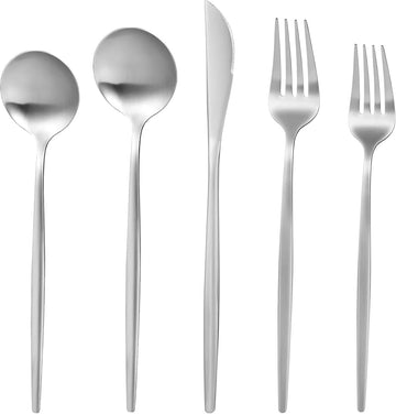 60-Piece Silverware Set for 12, Stainless Steel Flatware, Matte Cutlery Tableware