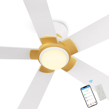 52 Inch Smart Ceiling Fan with Light and Remote, Flush Mount Modern Ceiling Fan with lights