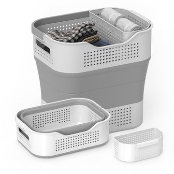 Collapsible Plastic Laundry Basket Hamper with Handles, 35L Portable Rubber Clothes Basket, Pop Up Storage