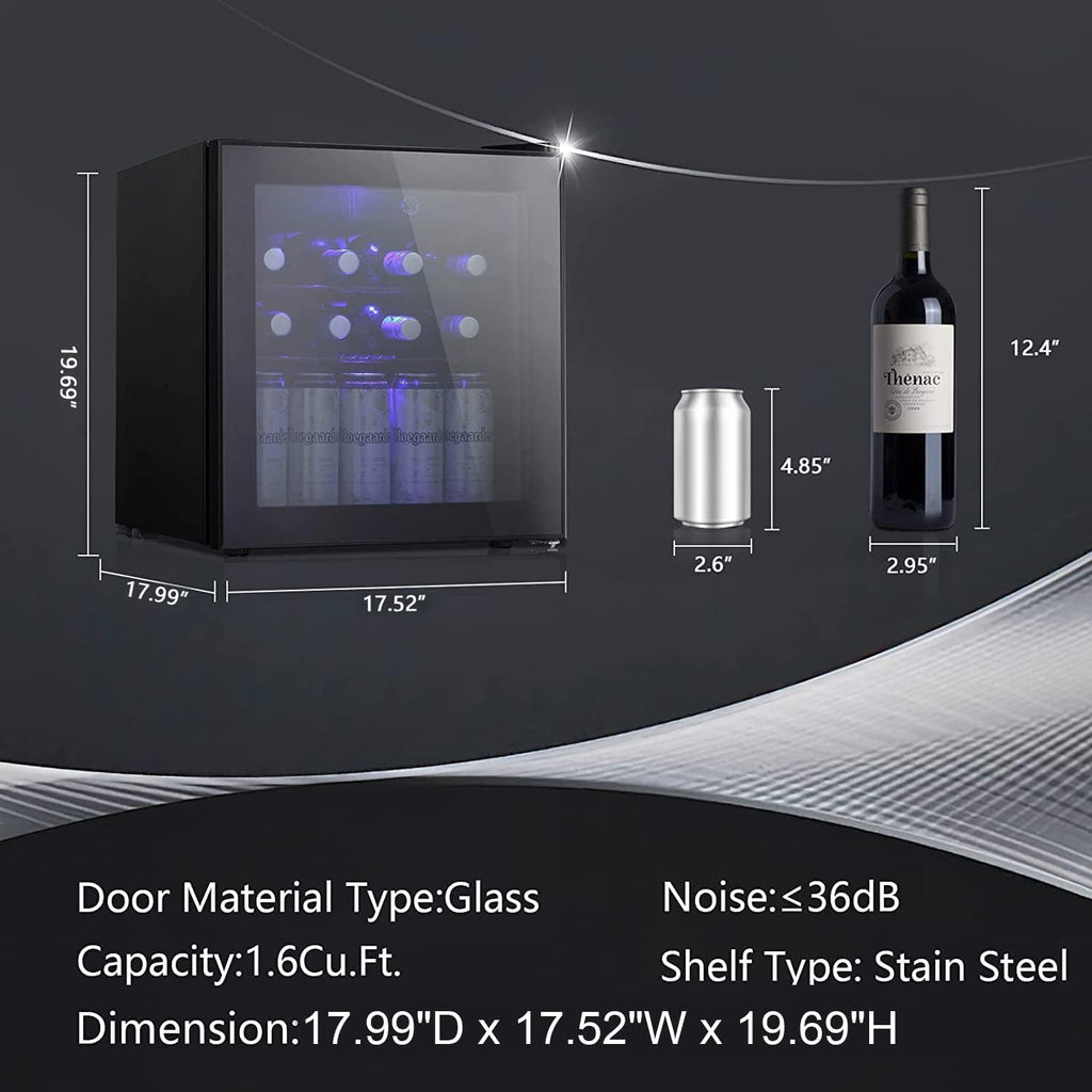 Mini Fridge Cooler - 70 Can Beverage Refrigerator Glass Door for Beer Soda or Wi