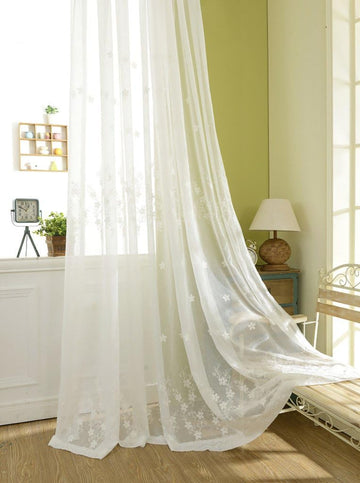 White Sheer Curtains Embroidered Design Rod Pocket Window Drapes Dining Room Bedroom, 2 Panels (Gypsophila, 60x104)