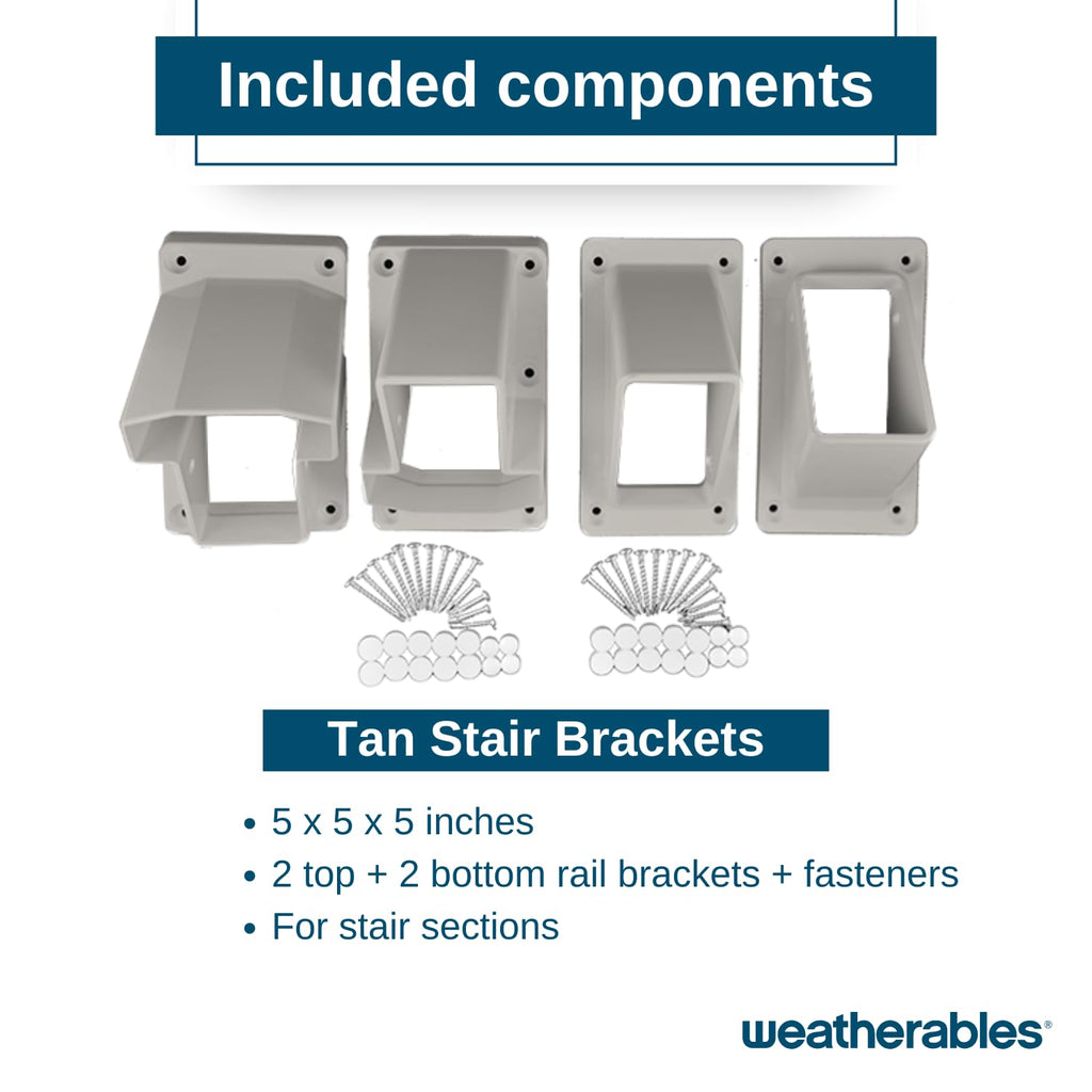 Stair Vinyl Railing Brackets - Porch and Deck Railing Bracket Set for Stairs, Top & Bottom Classic Brackets for