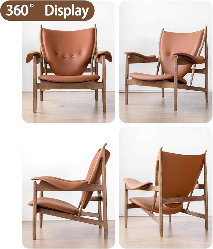 Inspired Chieftain Style Lounge Chair — Cognac Brown Leather, Solid Ash Frame