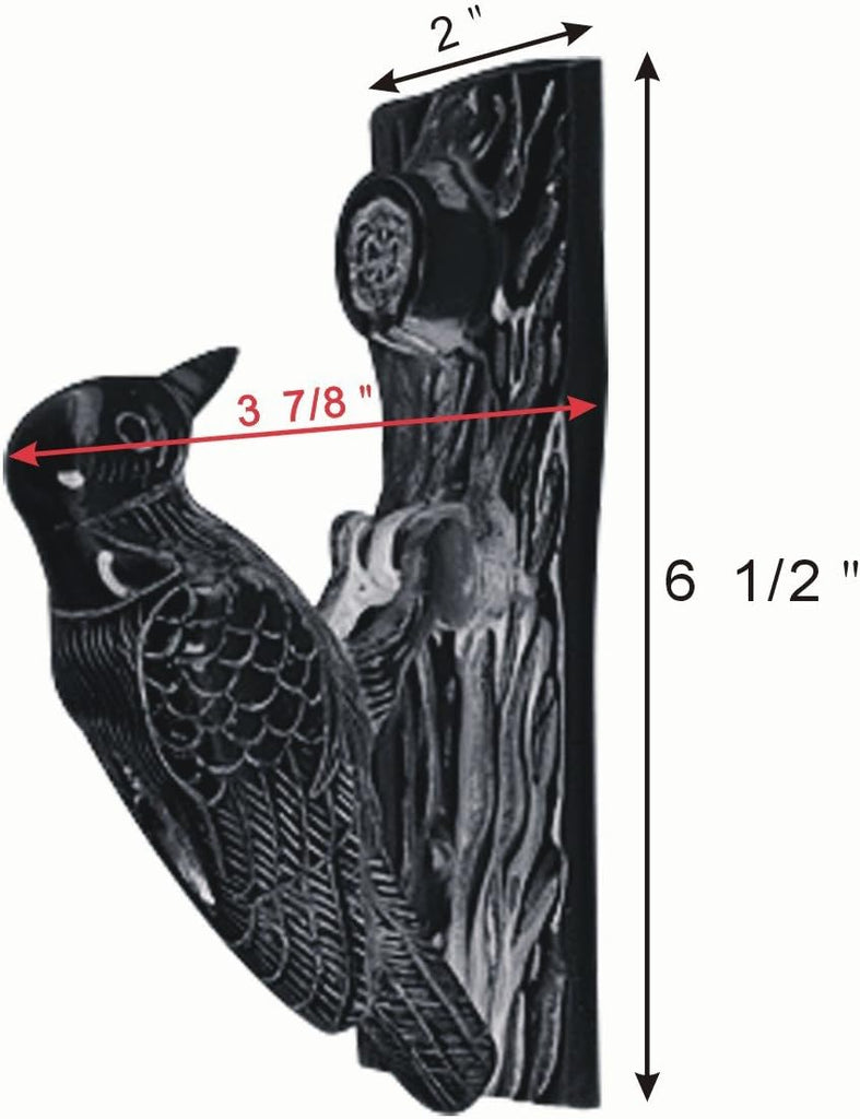 Cast Iron Woodpecker Door Knocker, 6.5" in Black Finish with Mounting Hardware