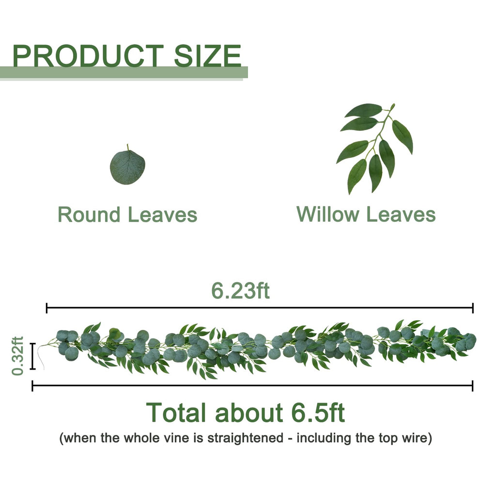 4 Pack Artificial Eucalyptus Garland with Willow Leaves Each 6.5 Feet Fake Greenery Garland Vine for Table Runner