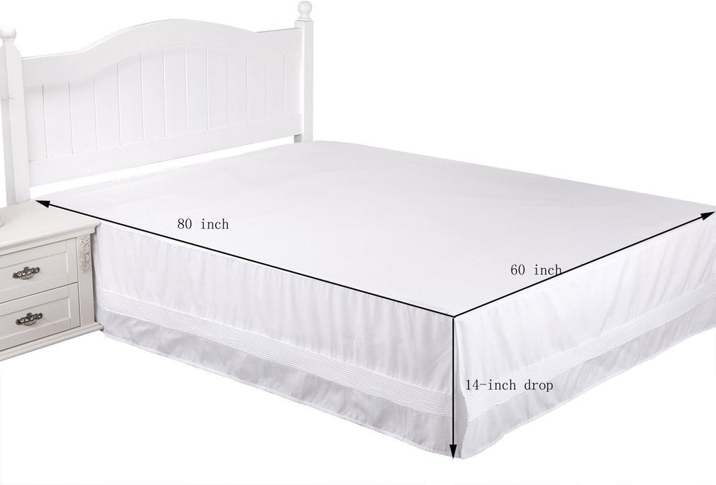Bed Skirt with Stitch on White Dust Ruffle with Split Corner, Durable Elegant Luxury Queen 14-inch Drop