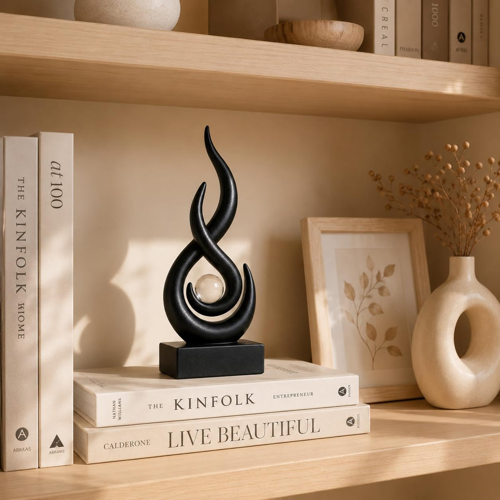 Abstract Sculpture Decor, Black Resin Art Statue | Contemporary Home Decor Accent , Bookshelf, Coffee Table, Office