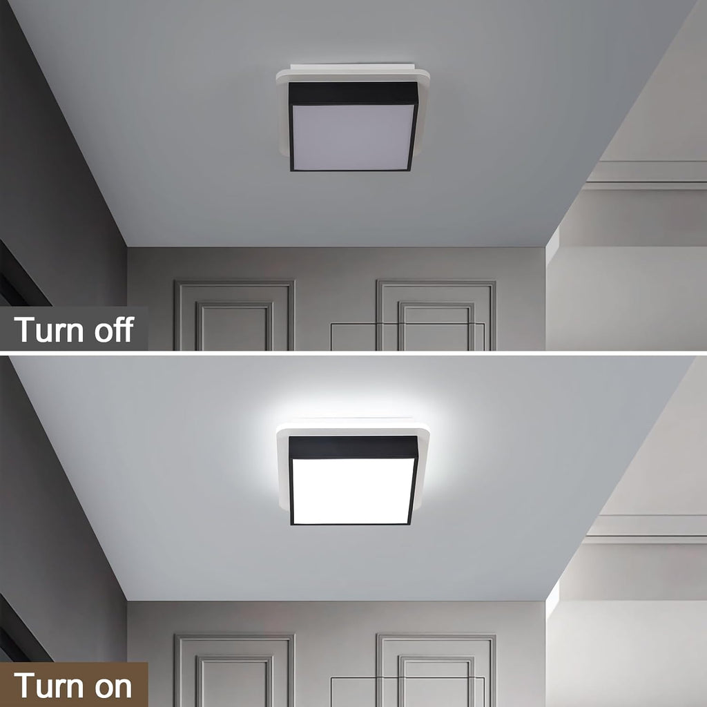 Modern Led Ceiling Light, 6000K Small Flush Mount Ceiling Light Fixture, Square Black Hallway Lighting Fixtures