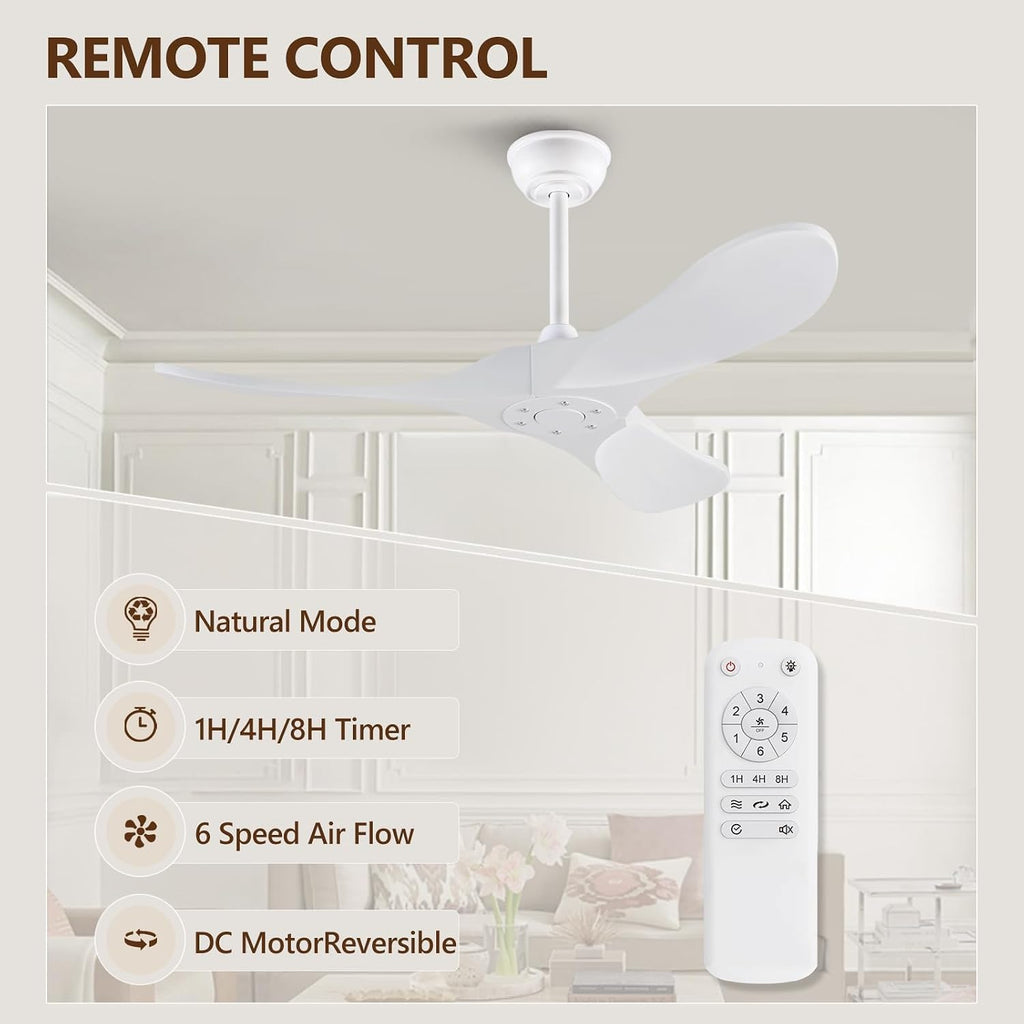Inspired Maverick Style 42 Inch Solid Wood Ceiling Fan with Remote,White and Gold, no Light, 6 Speeds, Reversible DC Motor, Modern Ceiling Fans Without Lights for Outdoor Indoor Bedroom Farmhouse,Patios