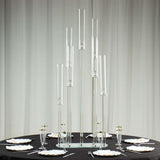 47" Clear Crystal 7-Arm Cluster Wedding Aisle Candlestick Stand with Hurricane Shades, Taper Candle Candelabra Table