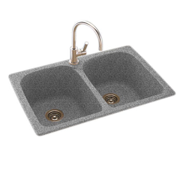 .042 Solid Surface 1-Hole Drop in Double-Bowl Kitchen Sink, 33-in L X 22-in H X 10-in H, Gray Granite