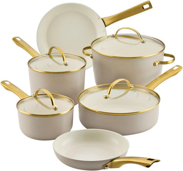 Forged Induction Ceramic Nonstick Cookware Set, 12-Piece, Taupe Pots & Pans