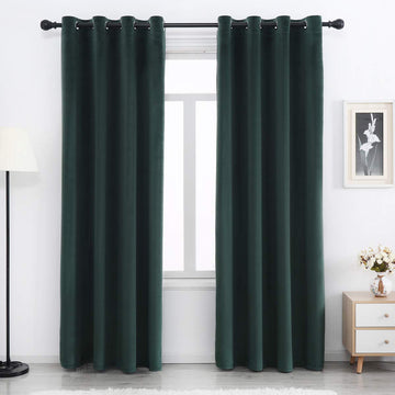 Green Velvet Blackout Curtains - 96 inches Long, Light Blocking, Grommet Top, Heat Insulated, Thermal, 2 Panels
