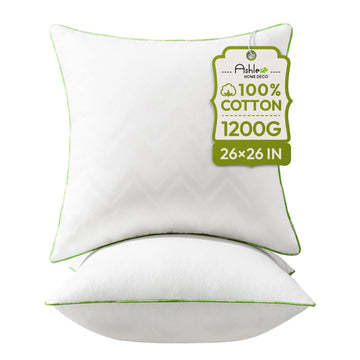 26x26 Pillows Insert (Set of 2) - Throw Pillow Inserts with 100% Cotton Cover - 26 Inch Euro Pillows Sofa Stuffer