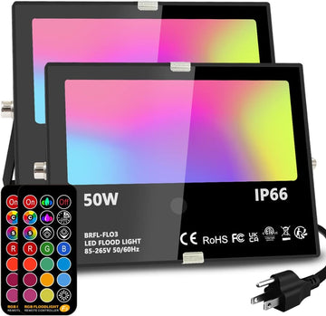 Led Flood Light Outdoor, 50W RGB Color Changing Landscape Lighting | Remote Control, Timing - 12 Colors - 4 Modes