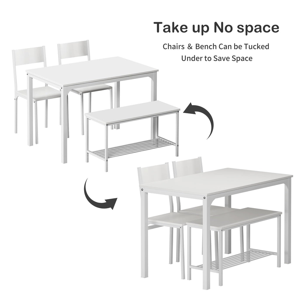 43.3'' Kitchen Dining Table Set for 4, Kitchen Table 2 Chairs Set for 4 with Bench, Space Saving Table Set
