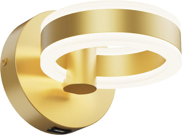 LED Wall Sconces with ON/Off Switch, Gold Rotatable Hardwired Wall Light Fixtures, Built in USB Charging Port, Modern