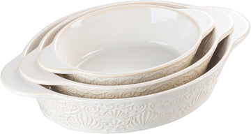 Casserole Dishes for Oven Sets of 3, Ceramic Oval Dish, Au Gratin Pans with Handles for Roasting, Lasagna, Pie, Meat